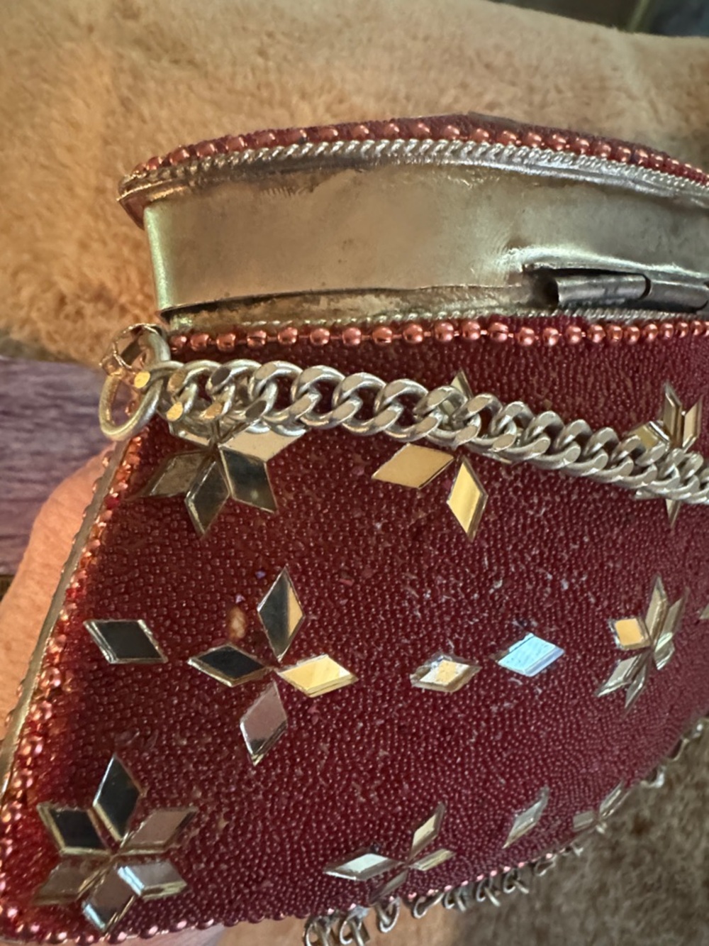 Red Beaded Evening Clutch with Silver Accents - Picture 10 of 13
